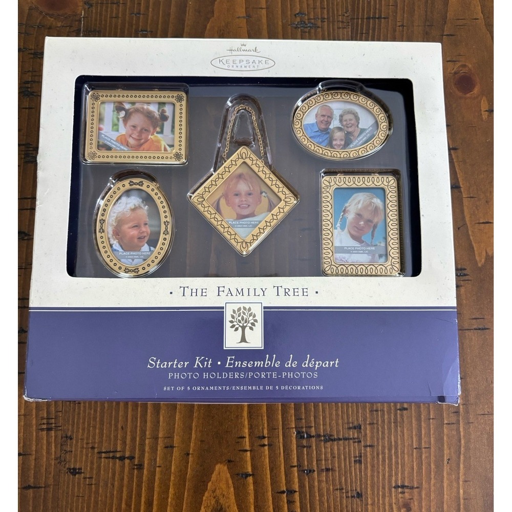 Hallmark Keepsake Family Tree Starter Kit Five Mini Gold Tone Frames Ornaments
